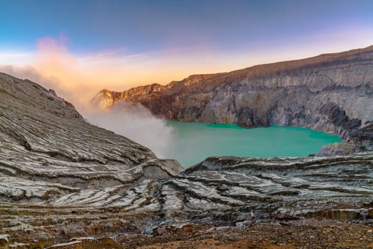 Kawah Ijen Volcano Crater Lake & Blue Fire In Java